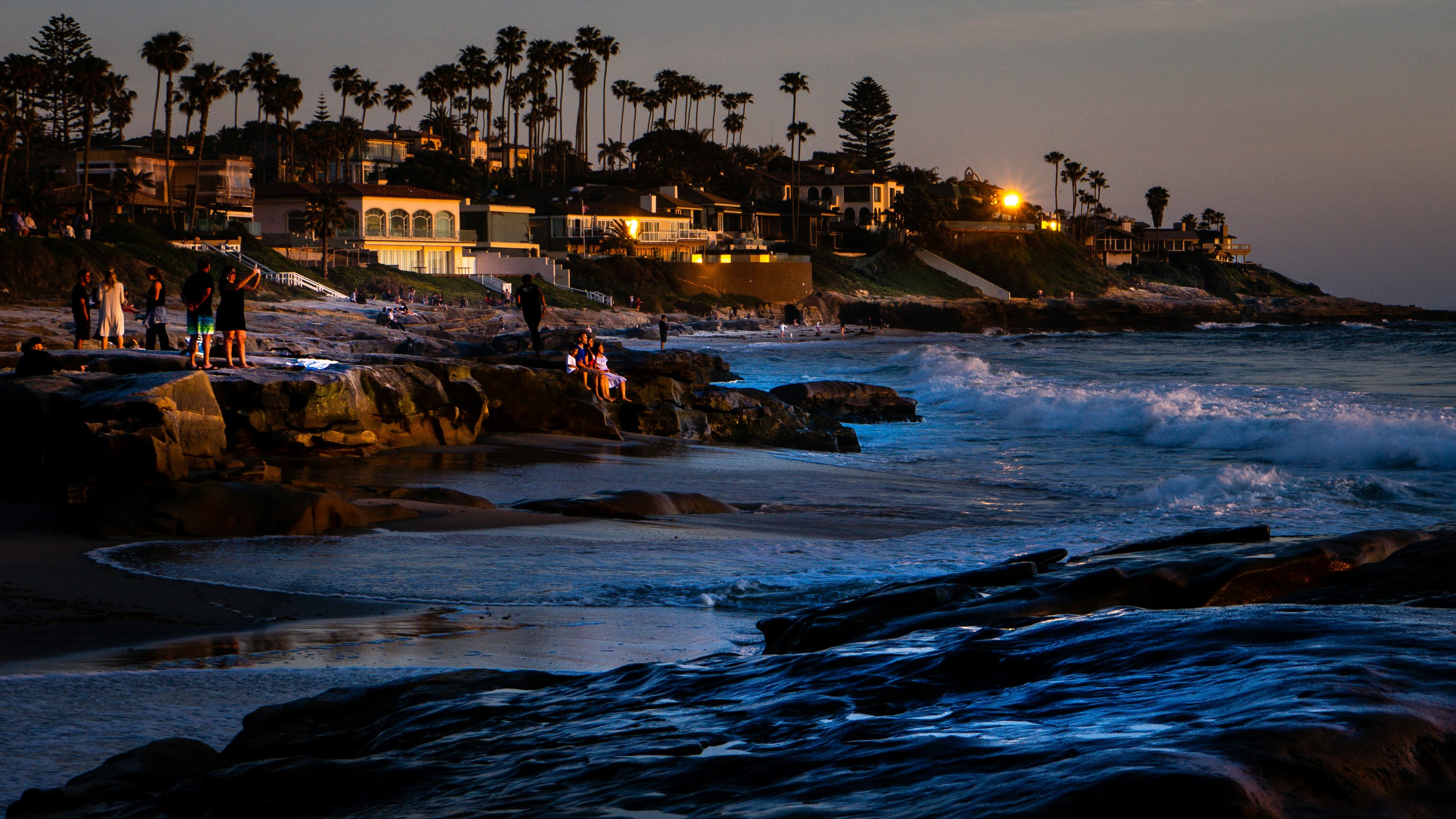 La Jolla Cove homes at dusk, San Diego
