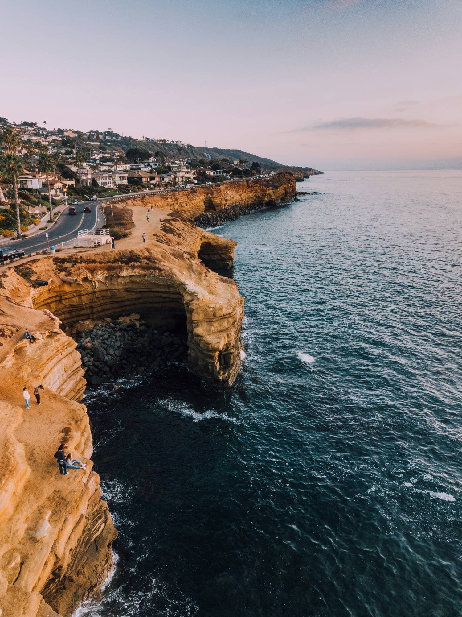 Sunset Cliffs at golden hour in Ocean Beach, San Diego